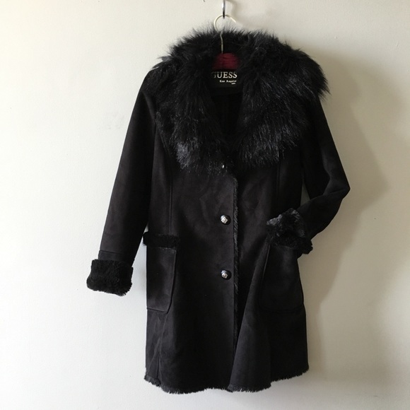 guess black fur jacket